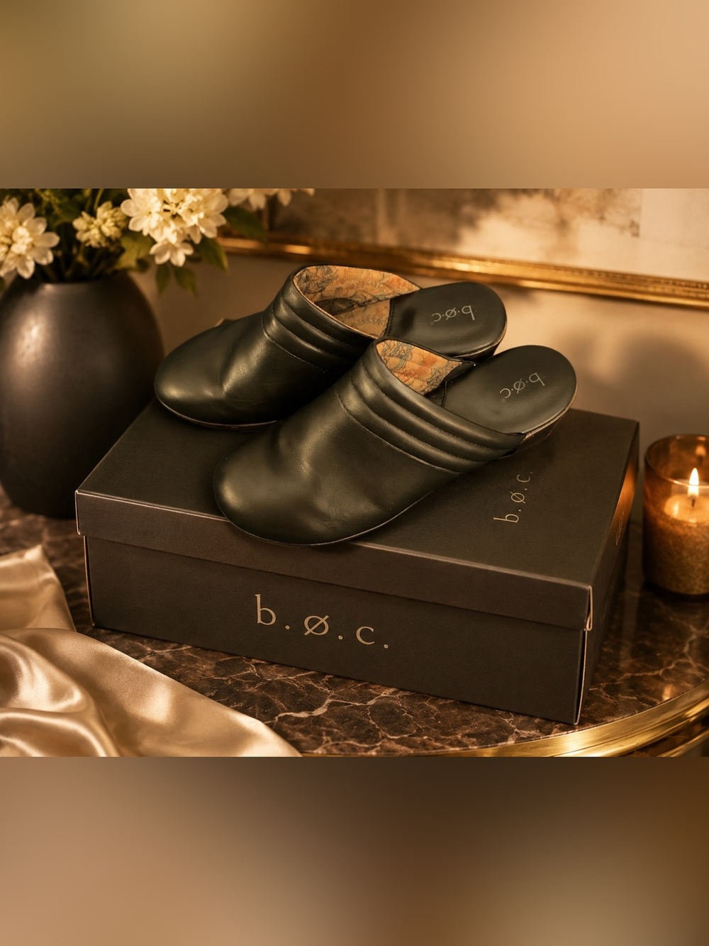 b.o.c.  | Black Slip-On Leather Mule Clogs